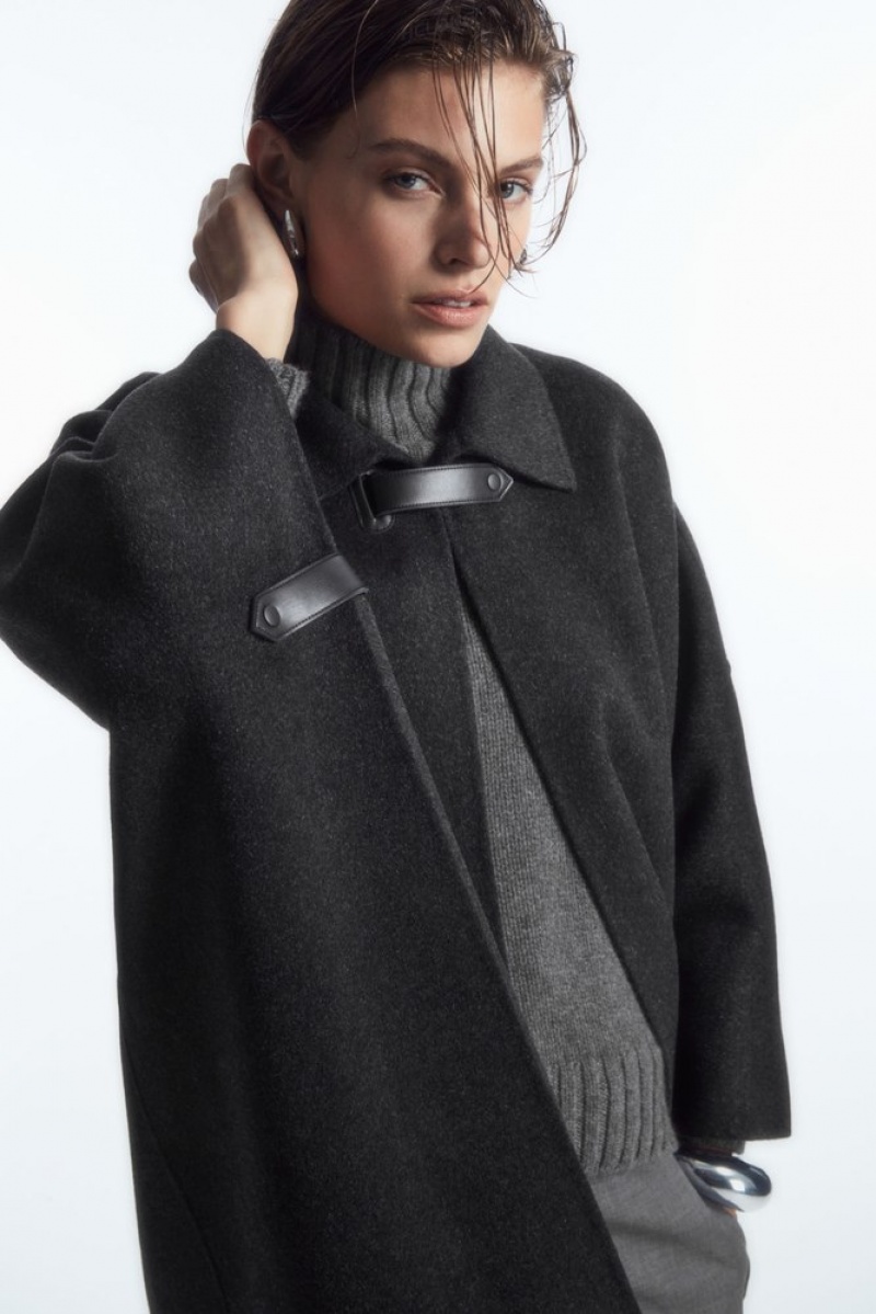 COS Double-Faced Wool Cape Women's Coats & Jackets Dark Gray | AS23-X3ZA