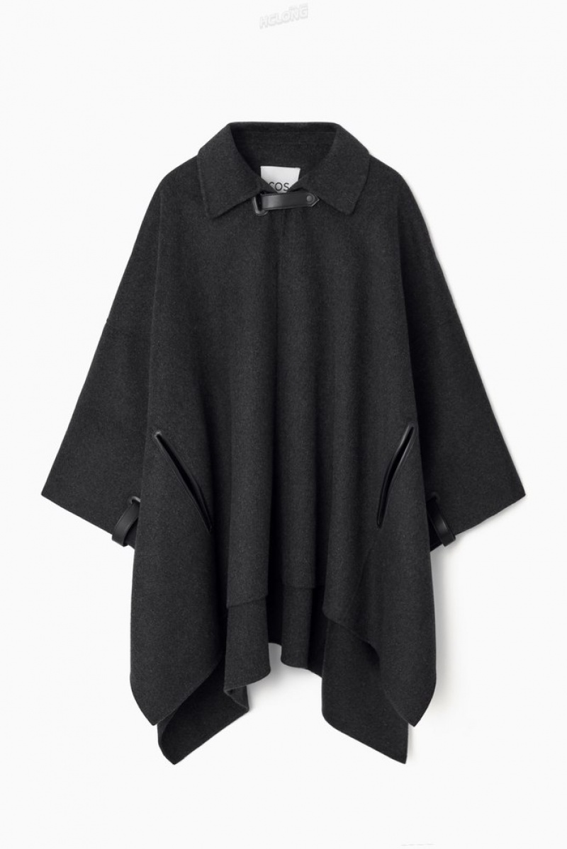 COS Double-Faced Wool Cape Women's Coats & Jackets Dark Gray | AS23-X3ZA