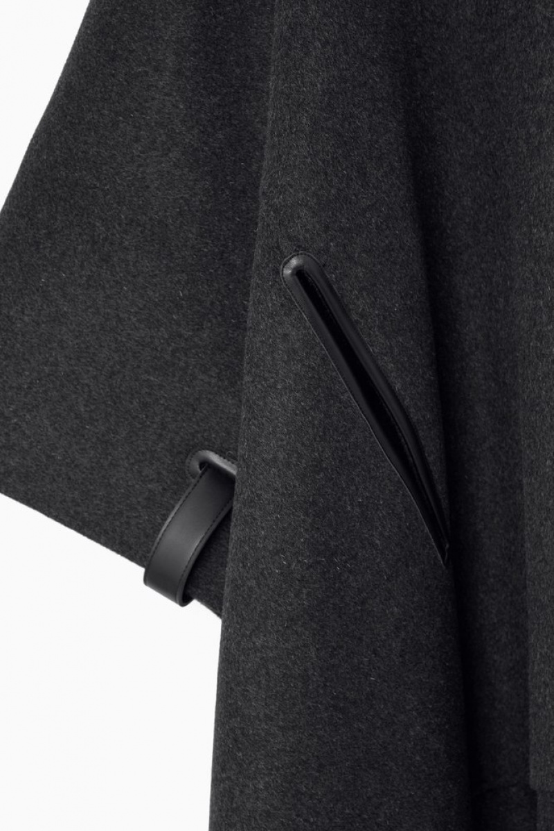 COS Double-Faced Wool Cape Women's Coats & Jackets Dark Gray | AS23-X3ZA