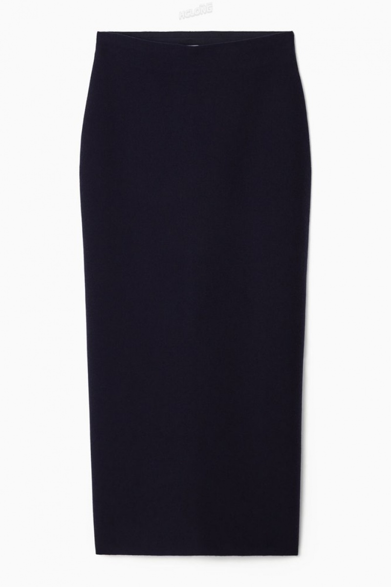 COS Double-Faced Wool Column Maxi Skirt Women's Skirts Dark Navy | DK70-K0RI