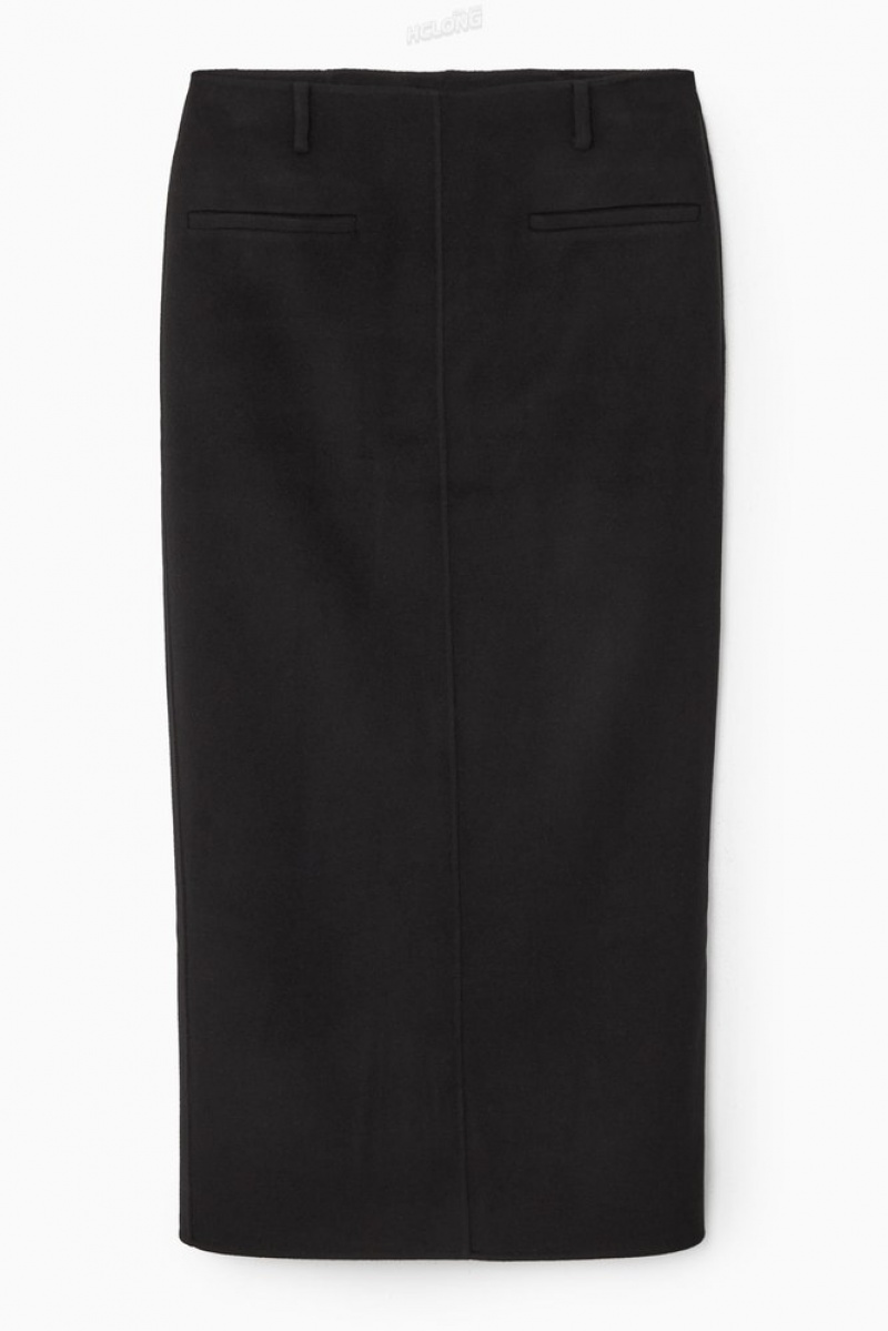 COS Double-Faced Wool Column Maxi Skirt Women's Skirts Black | FJ57-U7DR