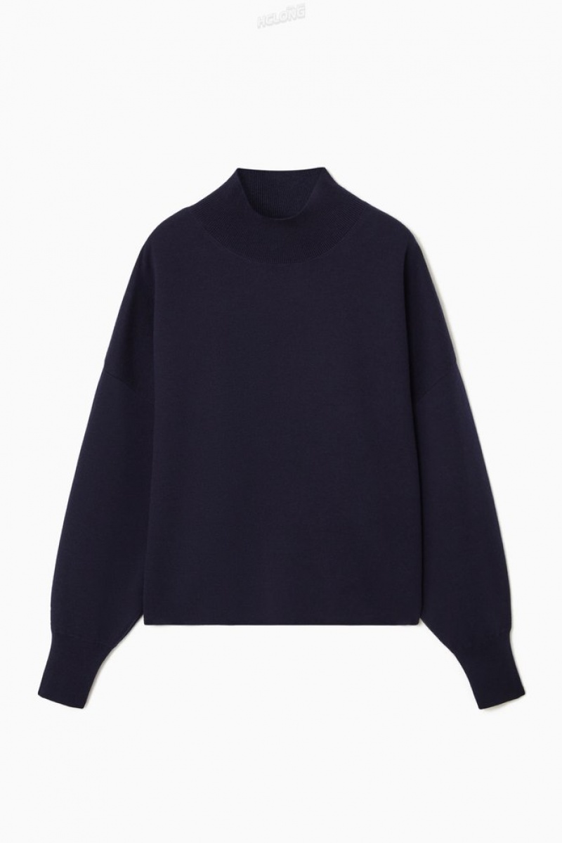 COS Double-Faced Wool Turtleneck Sweater Women's Sweaters & Cardigans Dark Navy | CB81-J1EW