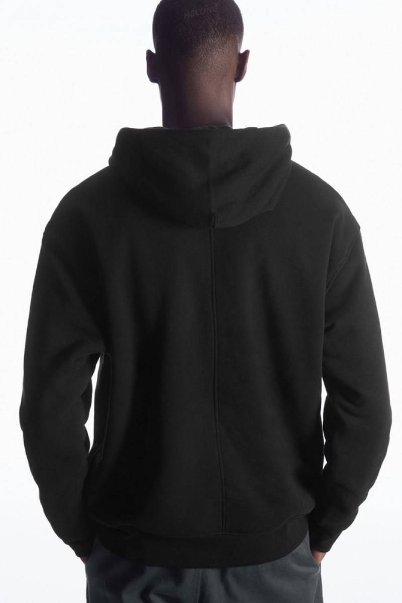 COS Double-Layered Jersey Hoodie Men's Sweatshirts & Hoodies Black / Grey | DQ08-Z0FZ