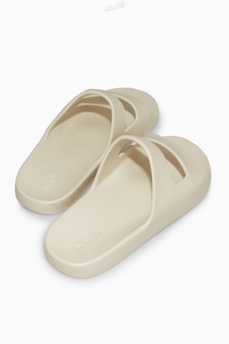 COS Double-Strap Rubber Slides Men's Slides Cream | WO40-K6TY