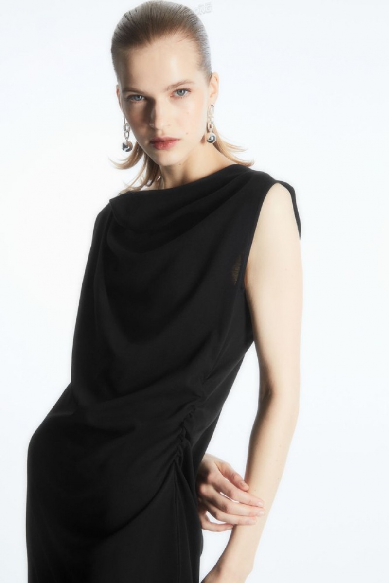 COS Draped Sleeveless Dress Women's Dresses Black | LA59-V4TT