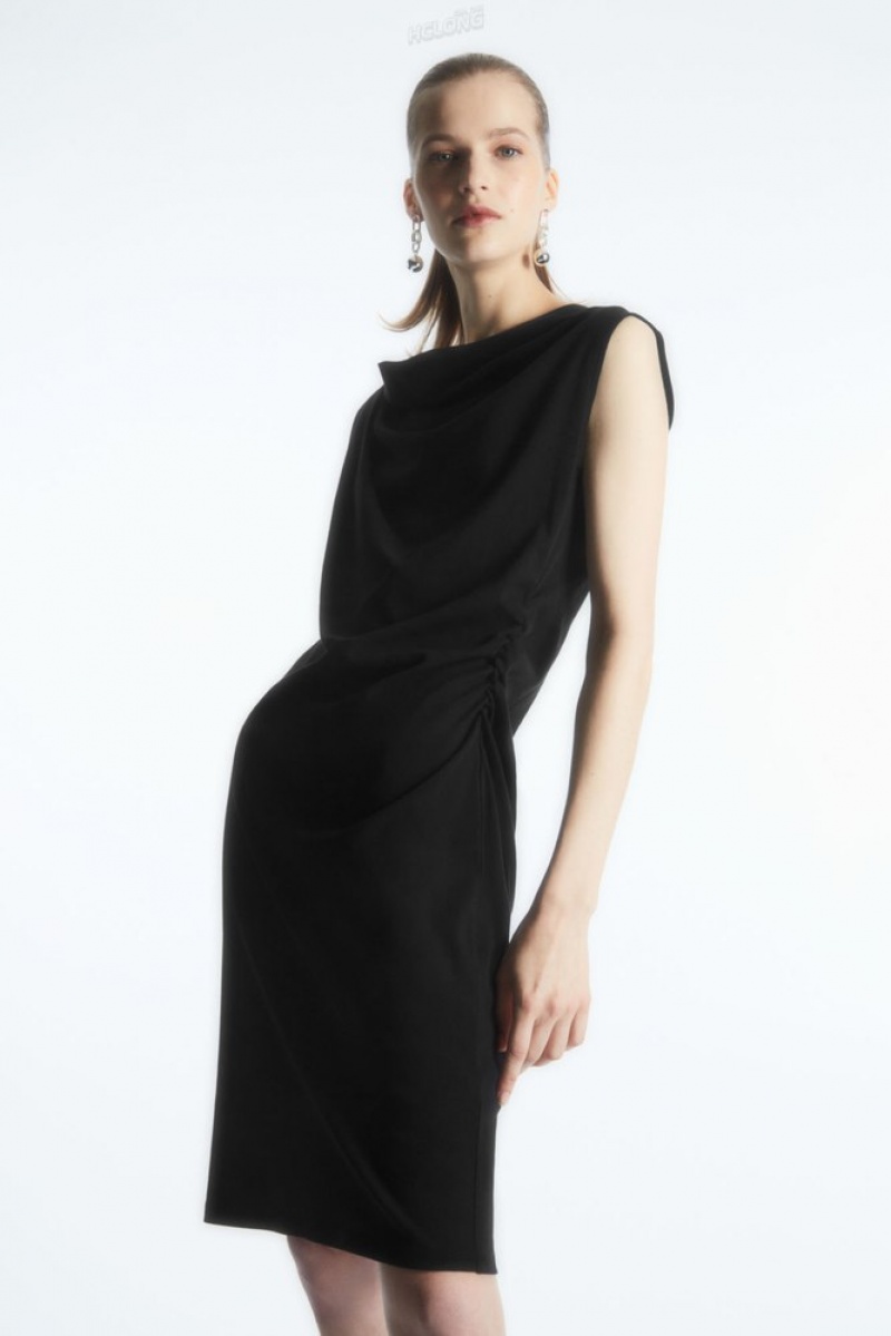 COS Draped Sleeveless Dress Women's Dresses Black | LA59-V4TT