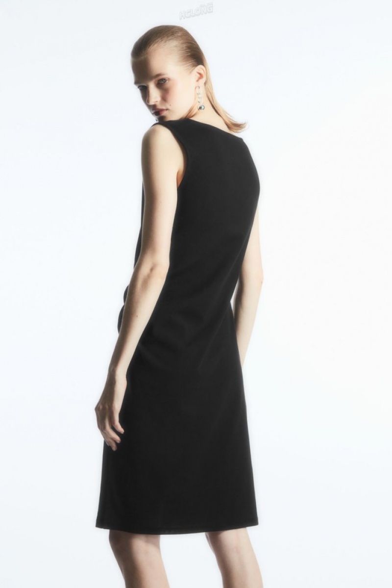 COS Draped Sleeveless Dress Women's Dresses Black | LA59-V4TT