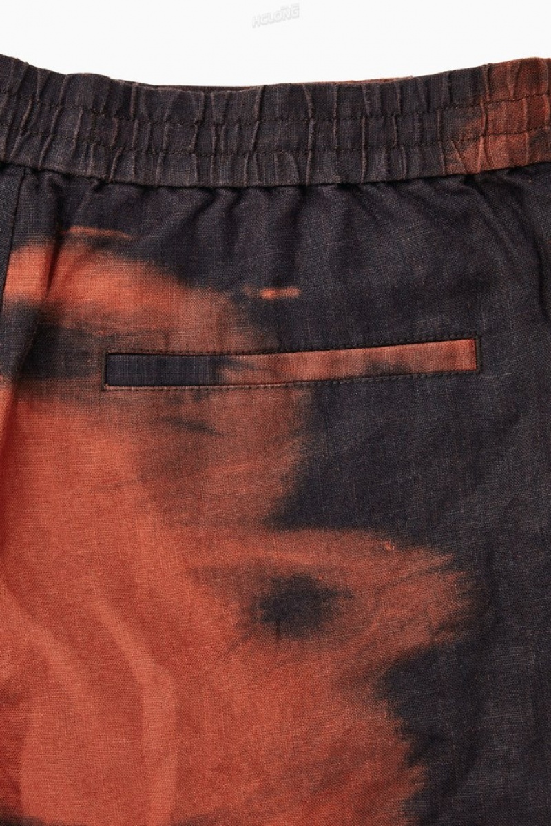 COS Elasticated Linen Shorts Men's Shorts Navy / Rust / Printed | MU45-Y4UM