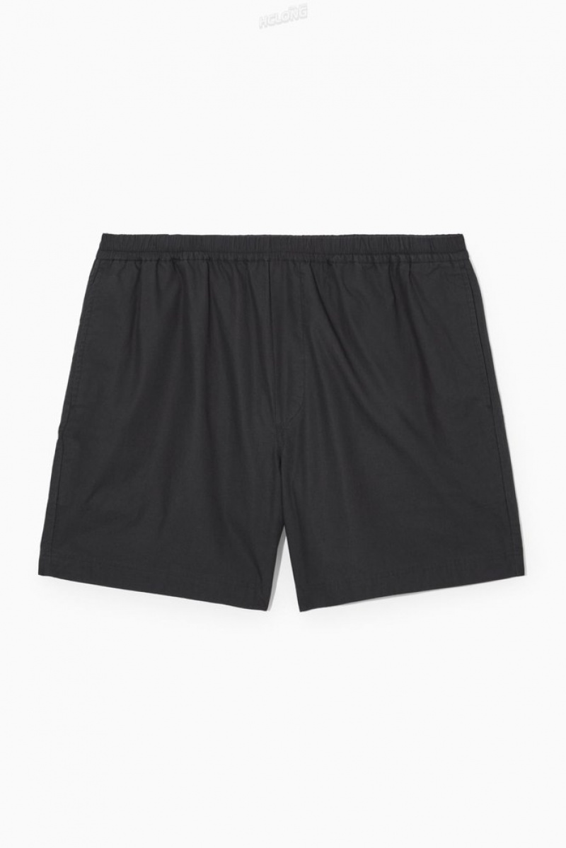 COS Elasticated Poplin Shorts Men's Shorts Black | WY07-C3LY