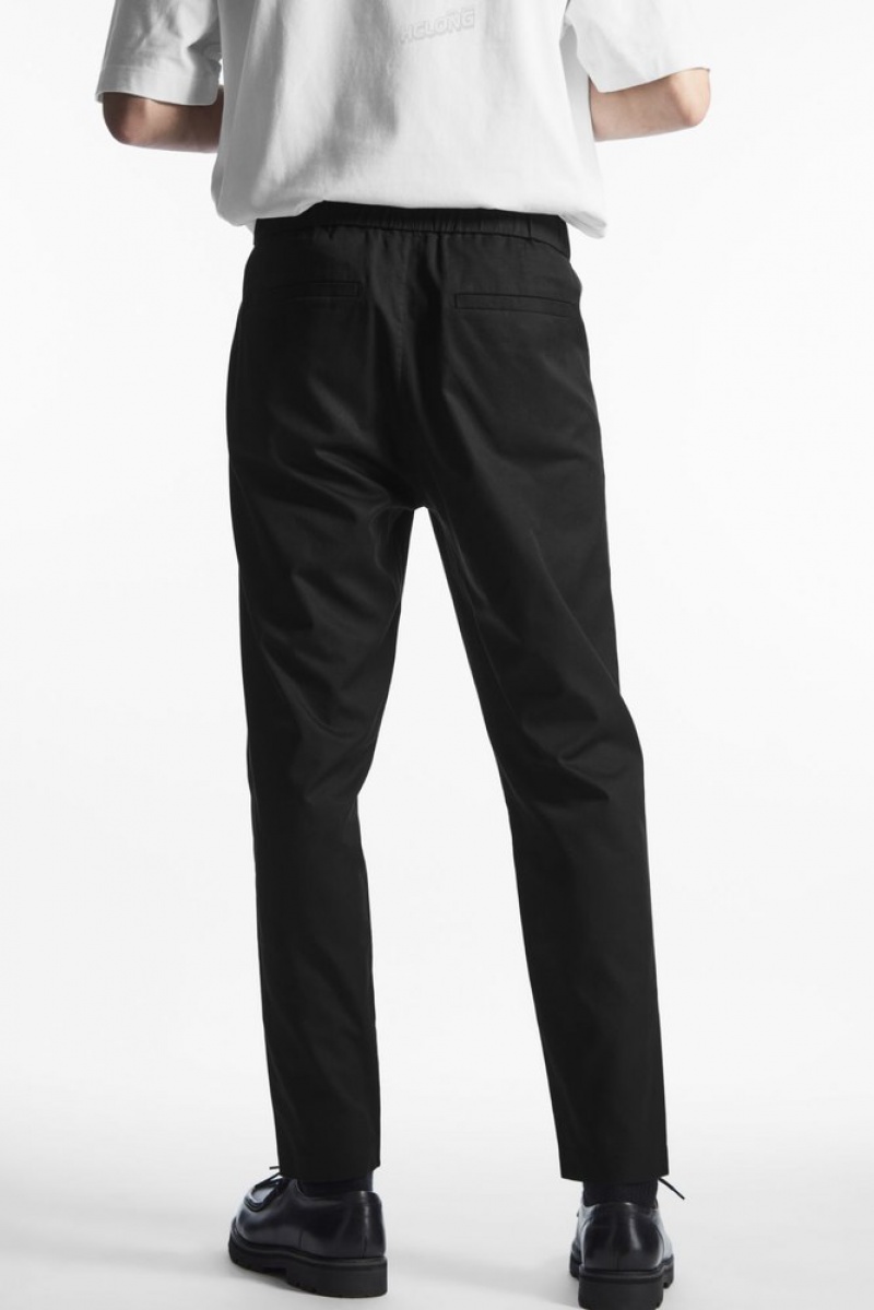 COS Elasticated Tapered Twill Pants Men's Pants Black | WK20-K2PT