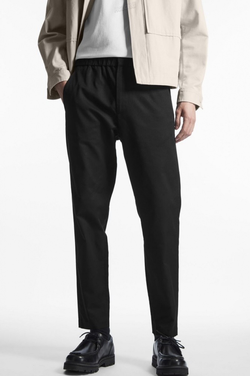 COS Elasticated Tapered Twill Pants Men's Pants Black | WK20-K2PT