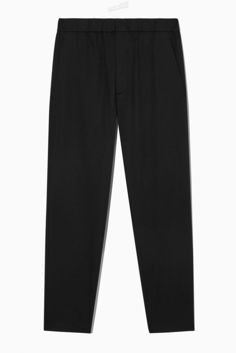 COS Elasticated Tapered Twill Pants Men's Pants Black | WK20-K2PT