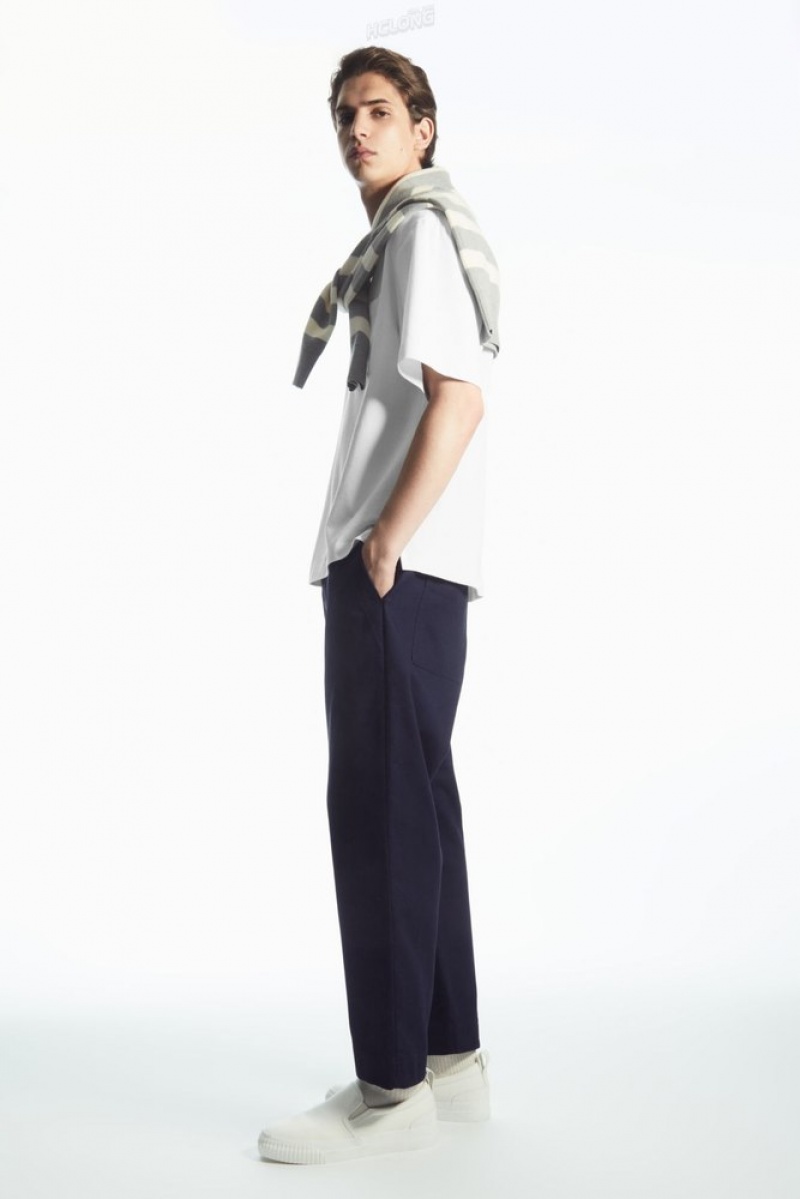 COS Elasticated Twill Pants Men's Pants Off-White | YM66-W4QR