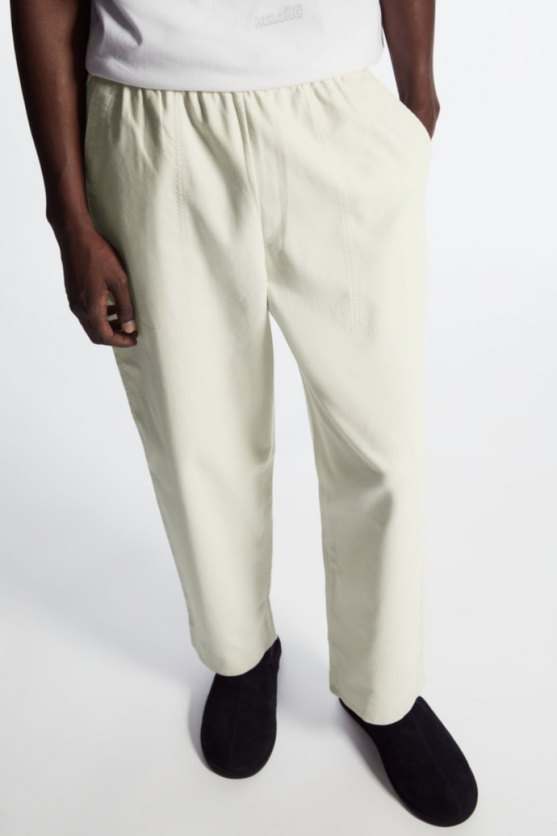 COS Elasticated Twill Pants Men's Pants Off-White | BJ18-U5MR