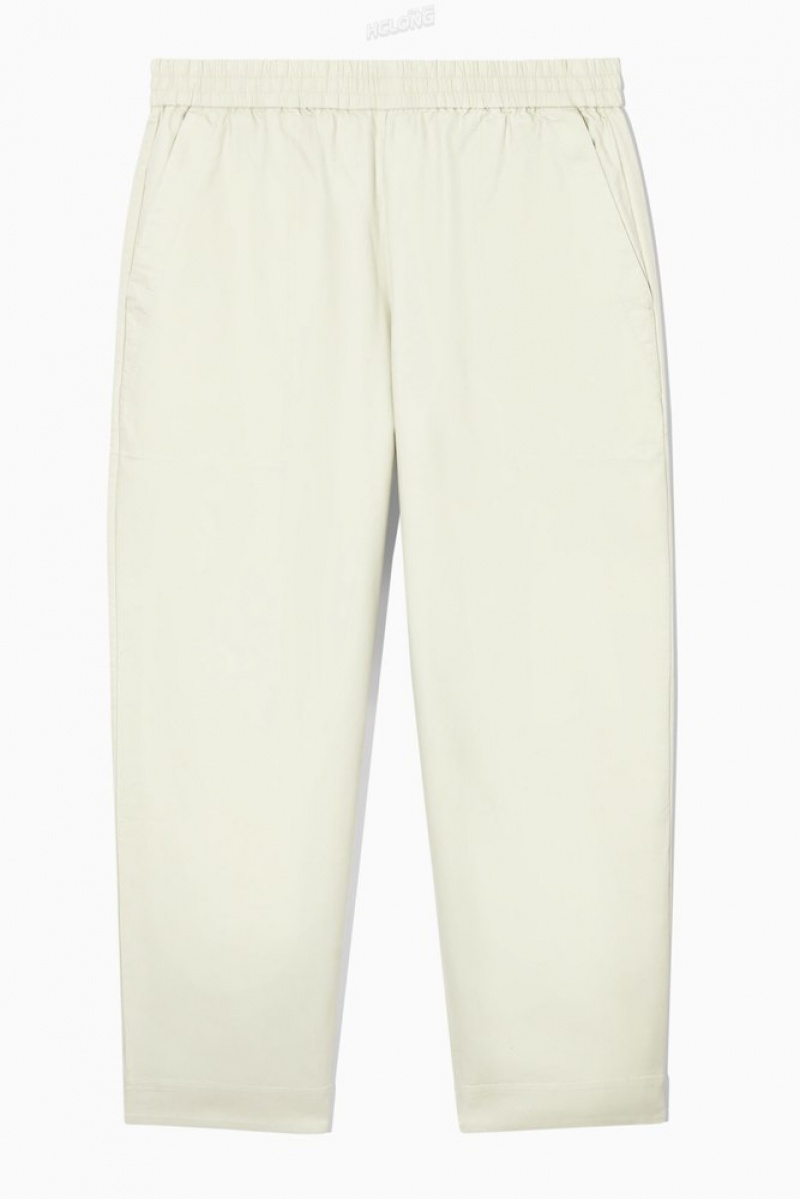 COS Elasticated Twill Pants Men's Pants Off-White | BJ18-U5MR