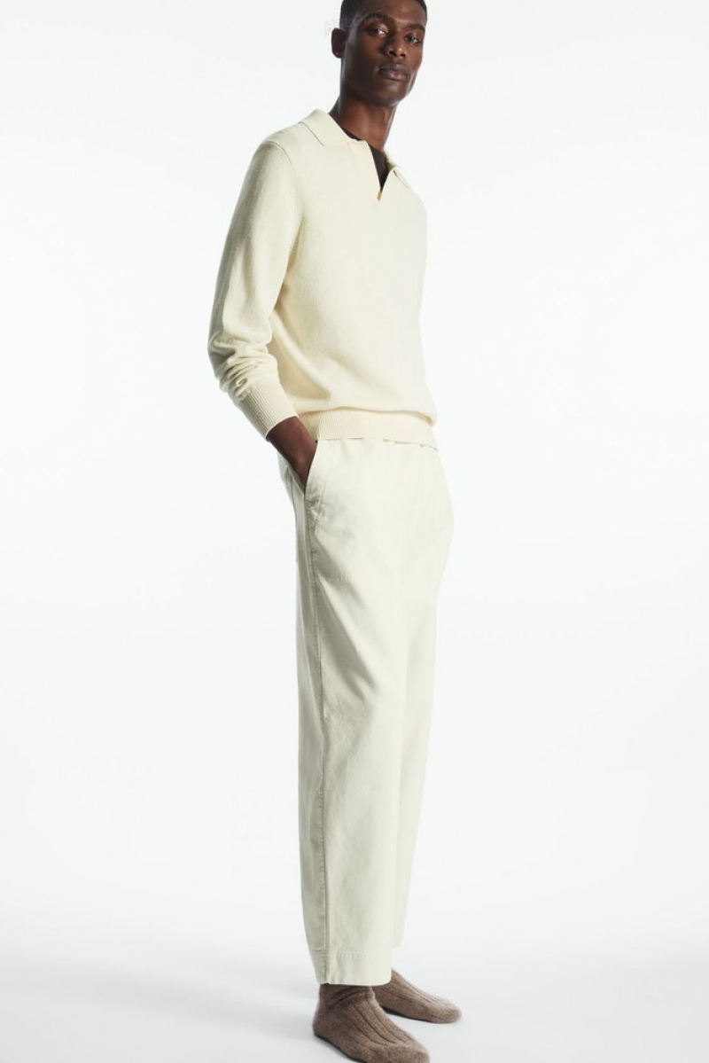 COS Elasticated Twill Trousers Men's Trousers Off-White | RN14-Y2FD