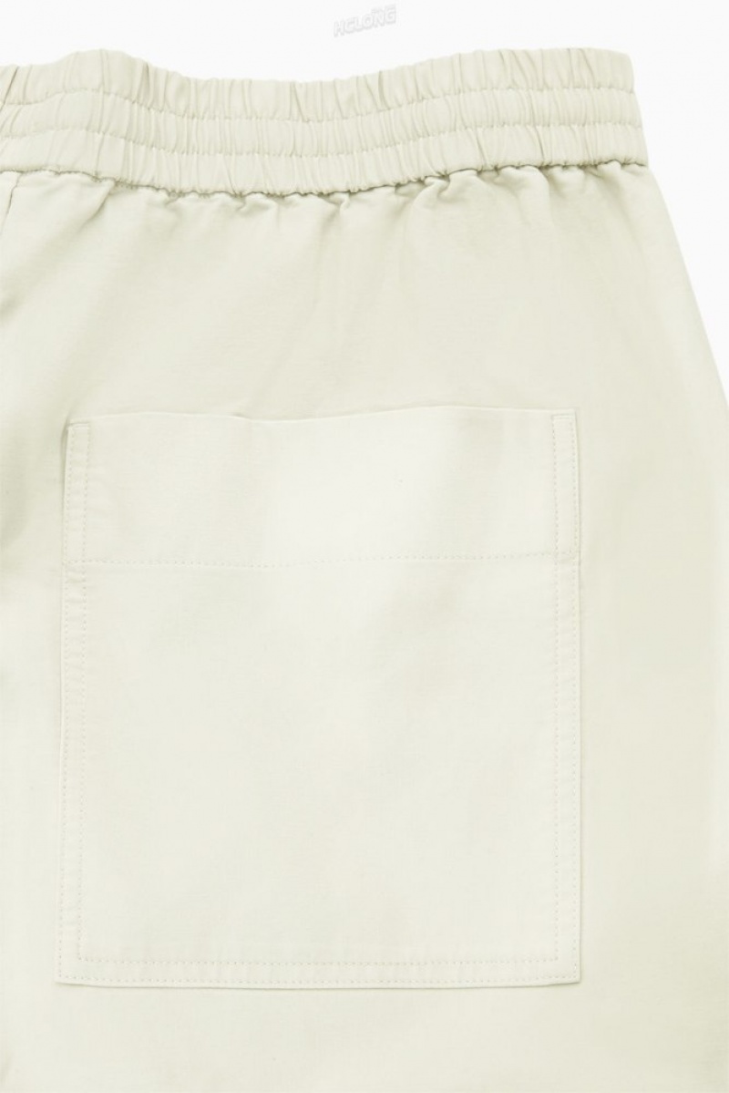 COS Elasticated Twill Trousers Men's Trousers Off-White | RN14-Y2FD