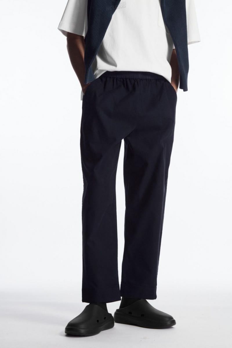 COS Elasticated Twill Trousers Men's Trousers Off-White | MD34-V7GY