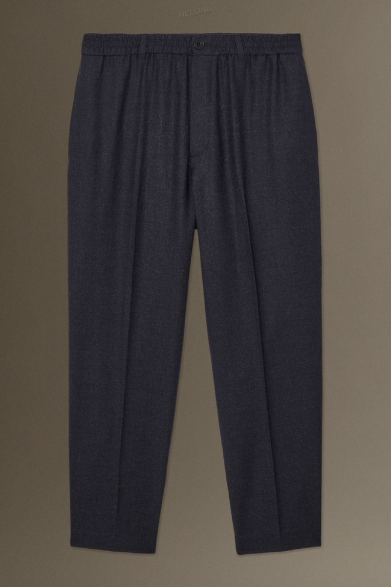 COS Elasticated Wool-Flannel Pants - Tapered Men's Suit Pants Navy MéLange | ZI75-L1MK