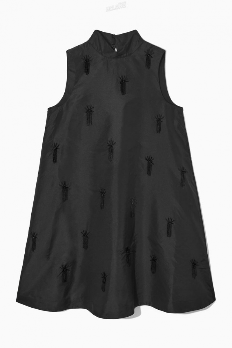 COS Embellished Mini Shift Dress Women's Dresses Black | IV65-I4VI