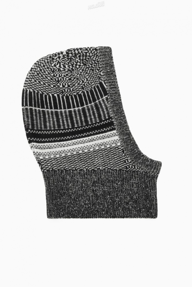 COS Fair Isle Merino Wool Balaclava Women's Scarves Black / White | HM50-X0FC