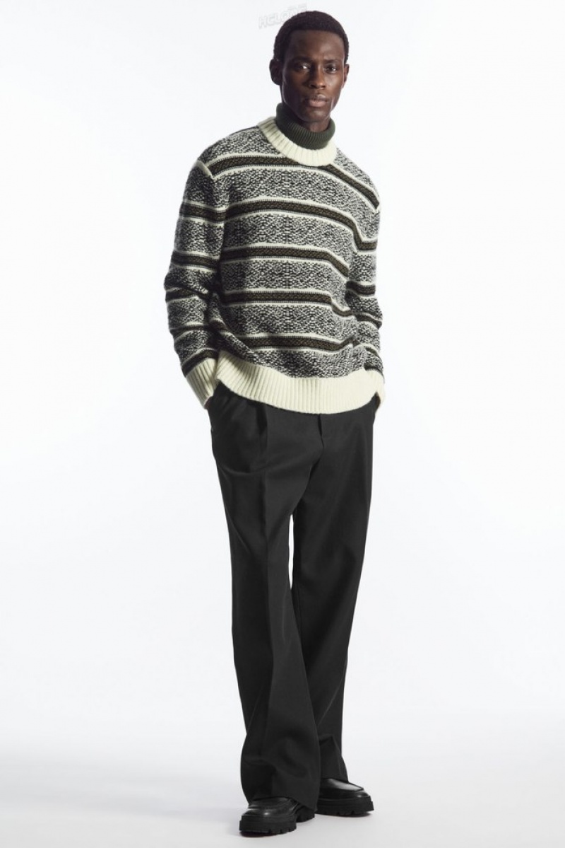 COS Fair Isle Wool Jumper Men's Knitwear White / Black | DK82-C6EO