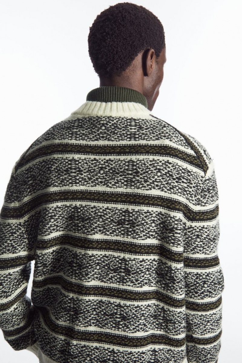 COS Fair Isle Wool Jumper Men's Knitwear White / Black | DK82-C6EO