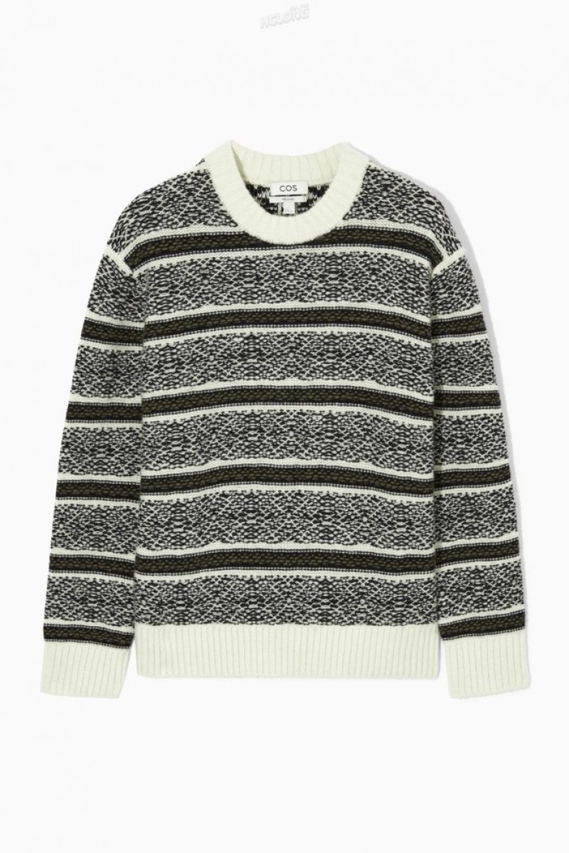 COS Fair Isle Wool Jumper Men's Knitwear White / Black | DK82-C6EO