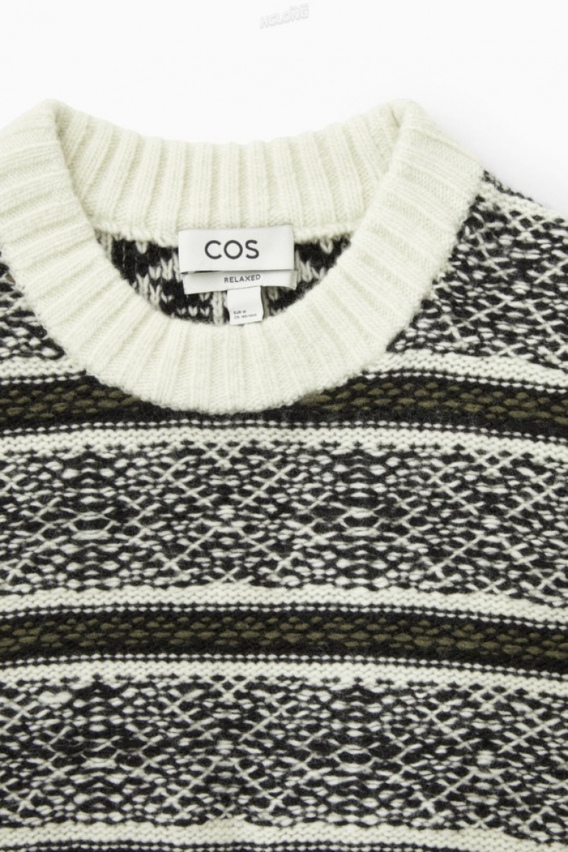 COS Fair Isle Wool Jumper Men's Knitwear White / Black | DK82-C6EO