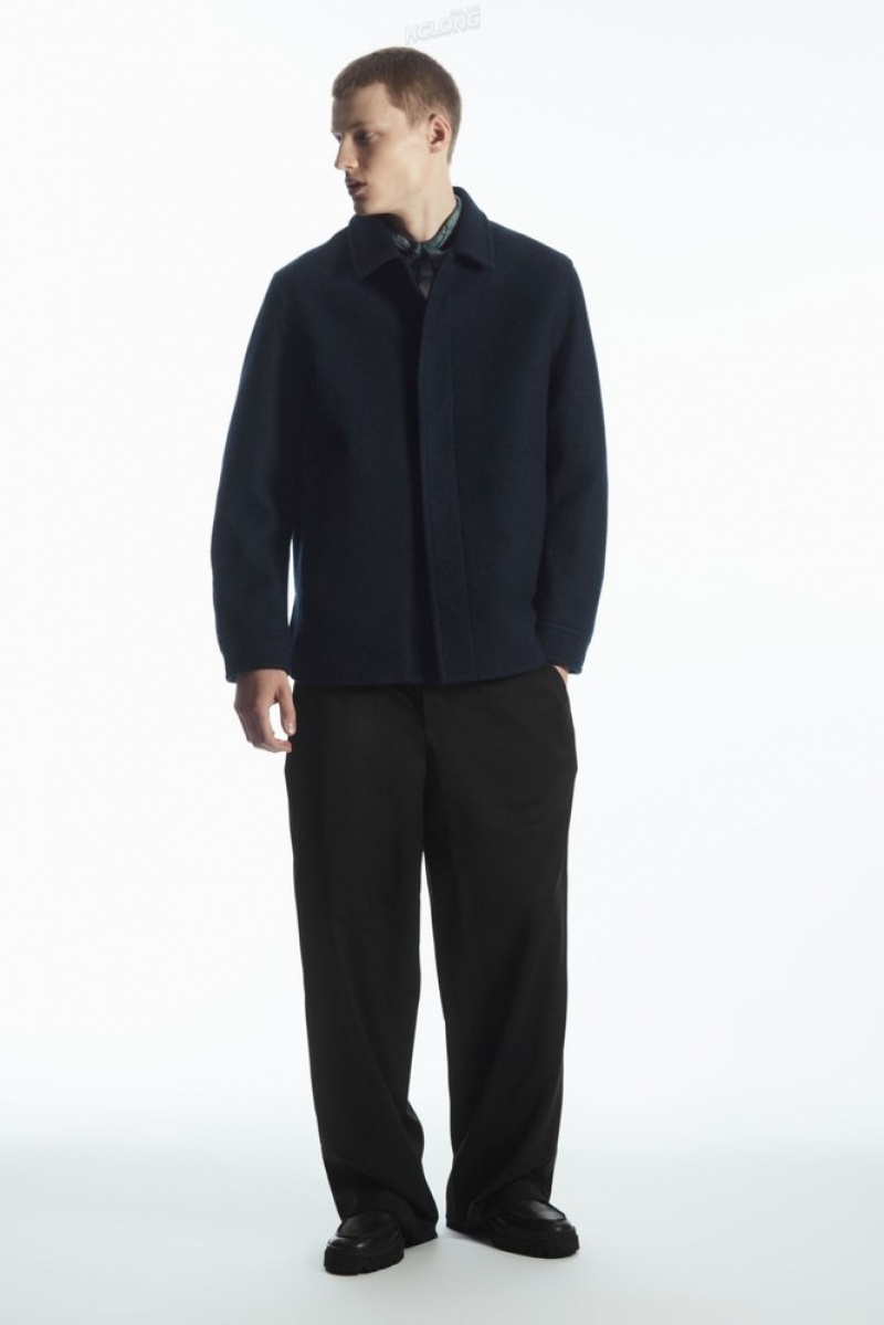 COS Felted Wool Jacket Men's Coats & Jackets Navy | SB59-R1JN