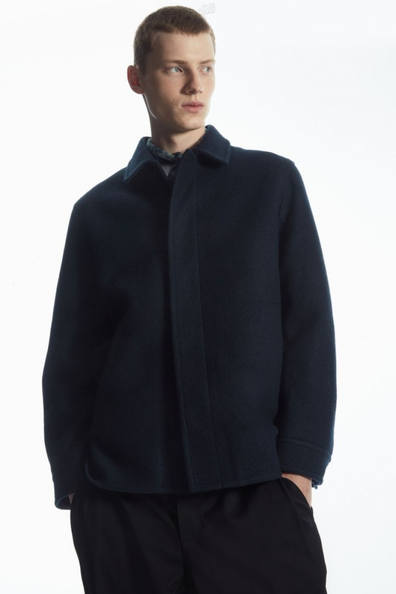 COS Felted Wool Jacket Men's Coats & Jackets Navy | SB59-R1JN