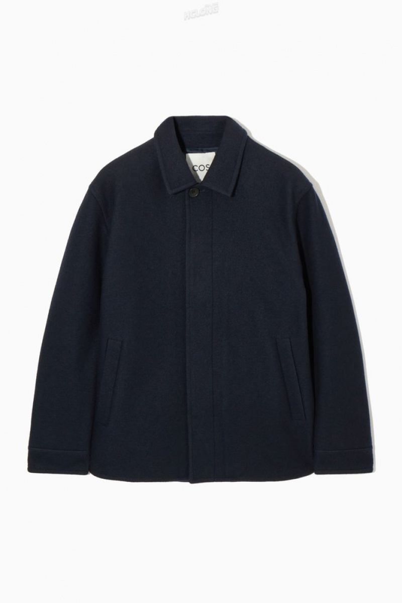 COS Felted Wool Jacket Men's Coats & Jackets Navy | SB59-R1JN