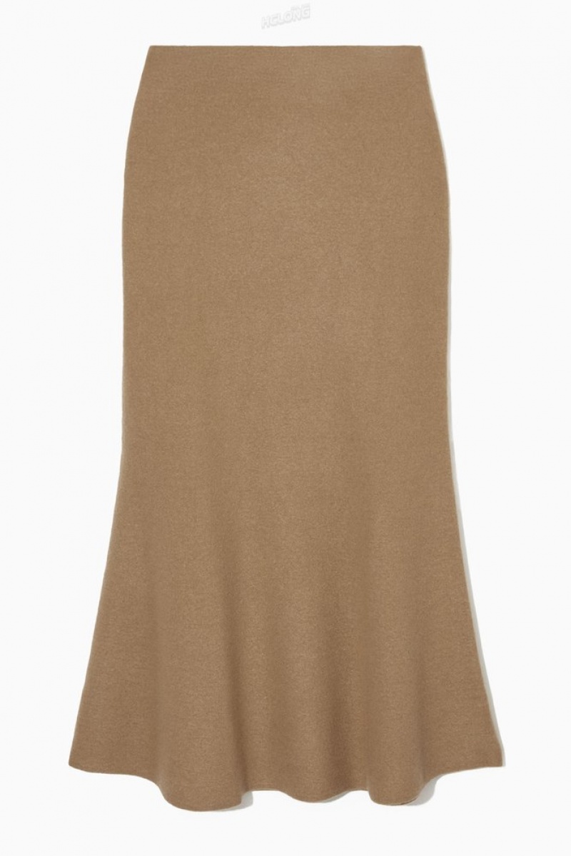 COS Flared Merino Wool Maxi Skirt Women's Skirts Dark Beige | NP96-J9DD