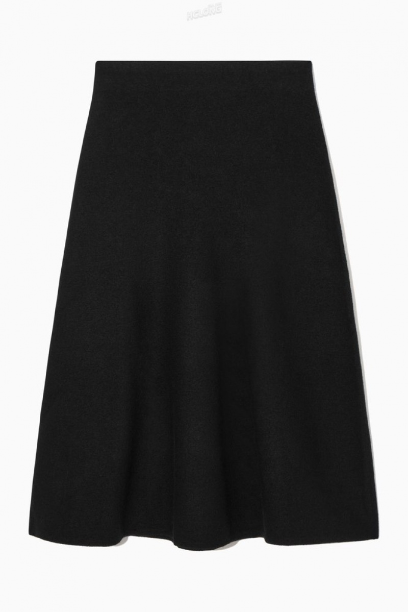 COS Flared Merino Wool Midi Skirt Women's Skirts Dark Navy | LG02-M4SY