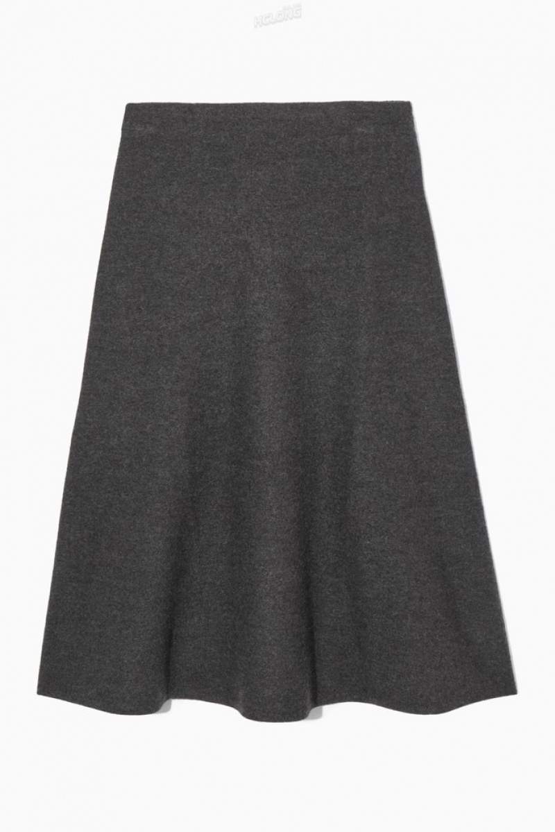 COS Flared Merino Wool Midi Skirt Women's Skirts Black | MB52-P1TH