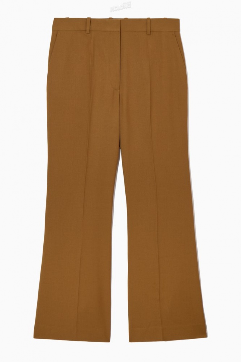 COS Flared Wool Trousers Women's Pants Navy | IB37-Q3IP