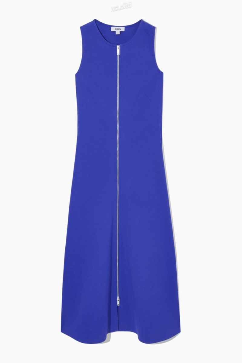 COS Flared Zip-Up Midi Dress Women's Dresses Bright Blue | JQ15-X1CG