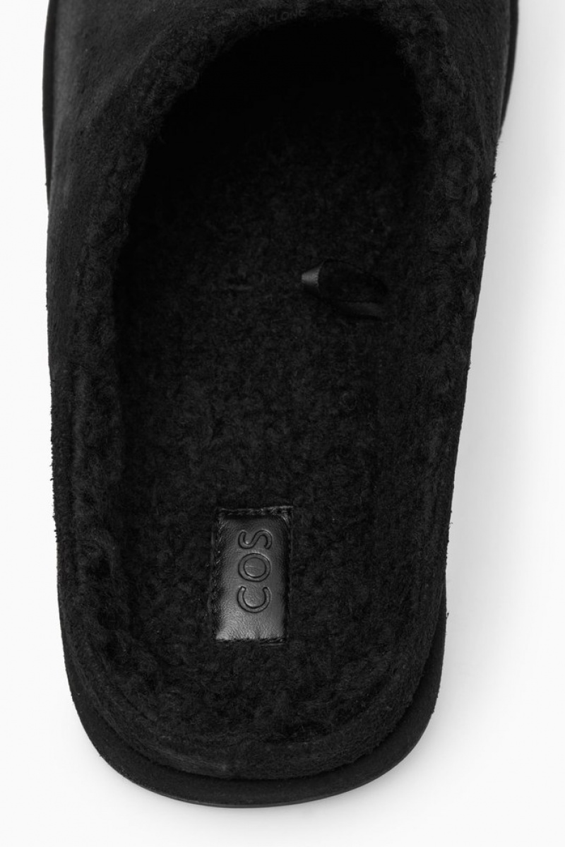 COS Fleece-Lined Suede Slippers Men's Slippers Black | SE96-E9SA