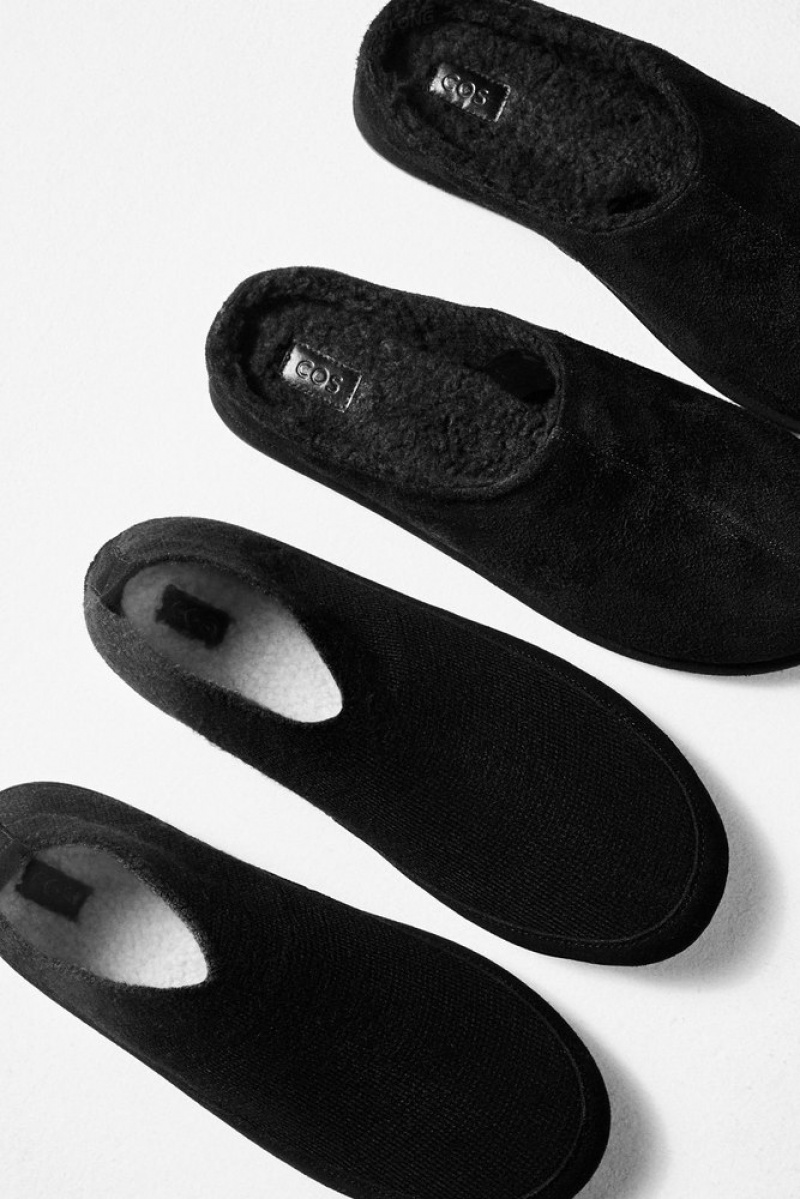 COS Fleece-Lined Suede Slippers Men's Slippers Black | SE96-E9SA