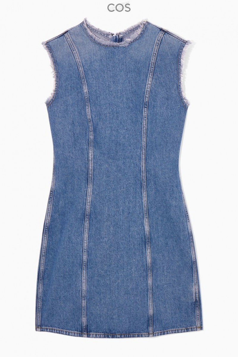 COS Flocked-Denim Panelled Mini Dress Women's Dresses Dark Brown | HX88-J9YP