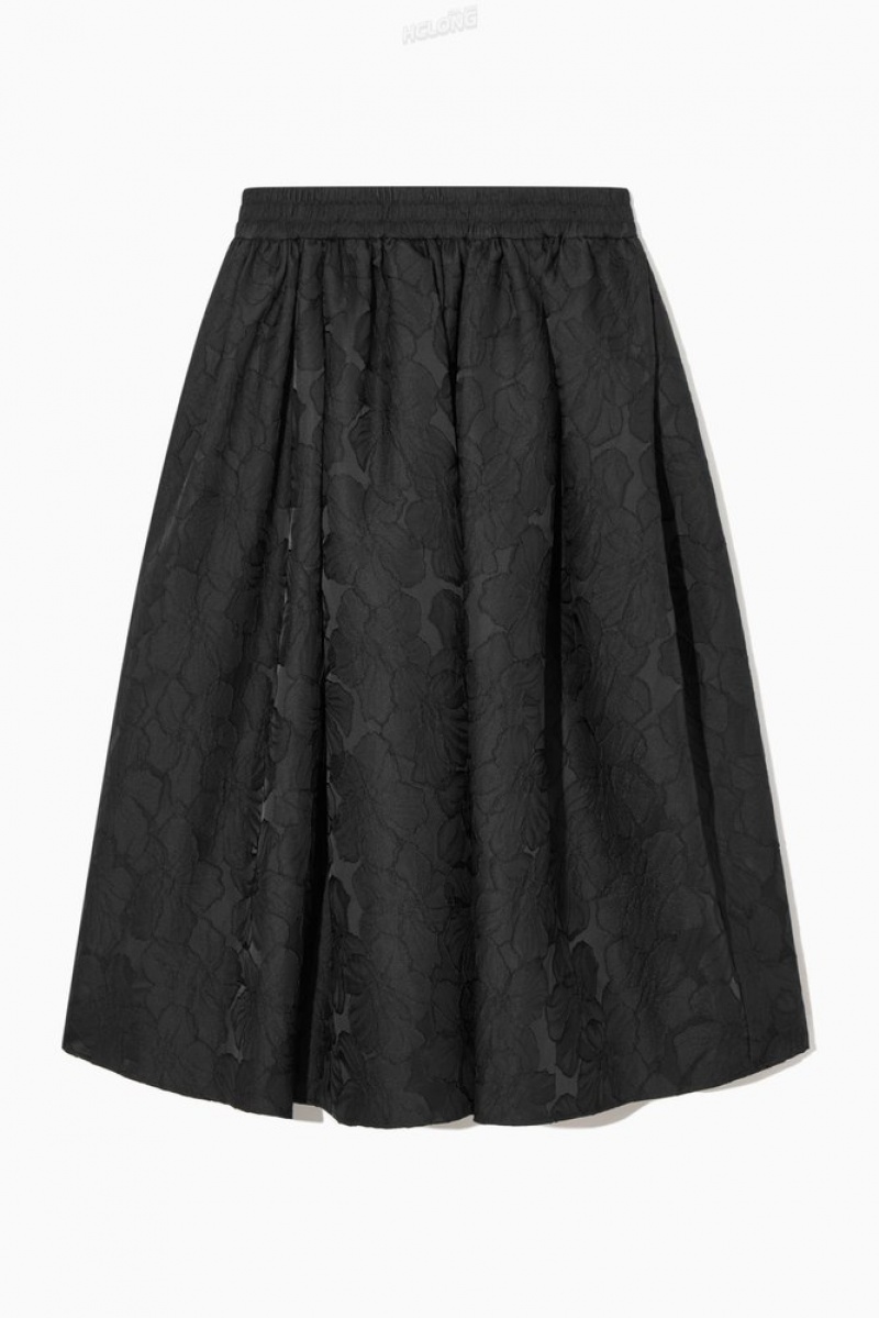 COS Floral-Jacquard A-Line Midi Skirt Women's Skirts Black | RL71-S2PD