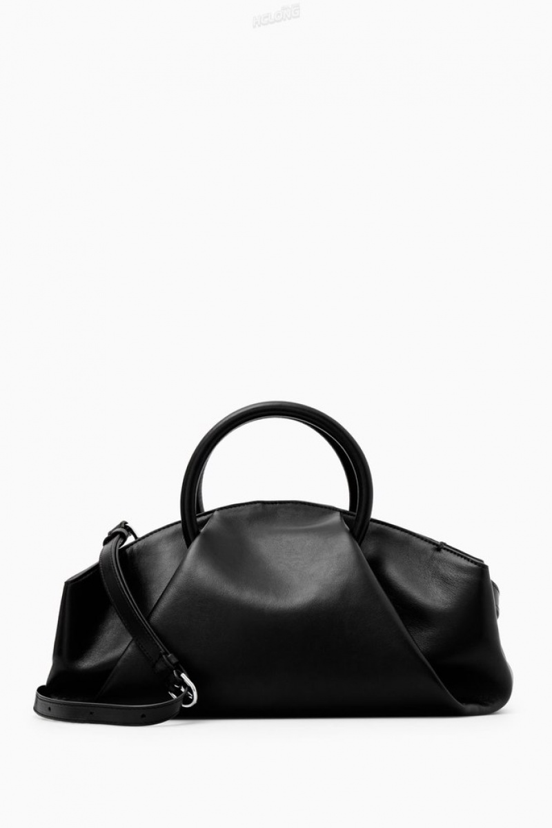 COS Fold Shoulder Bag - Leather Women's Bags Black | BG24-Q7RG