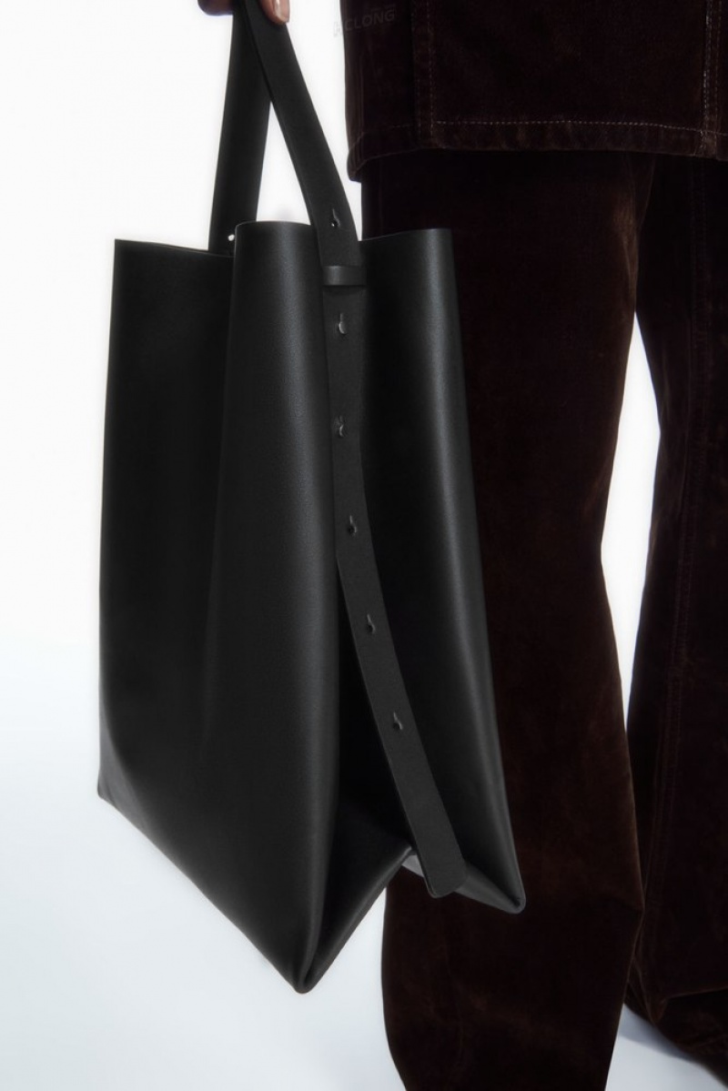 COS Folded Shopper - Leather Women's Bags Black | OZ49-K0HR