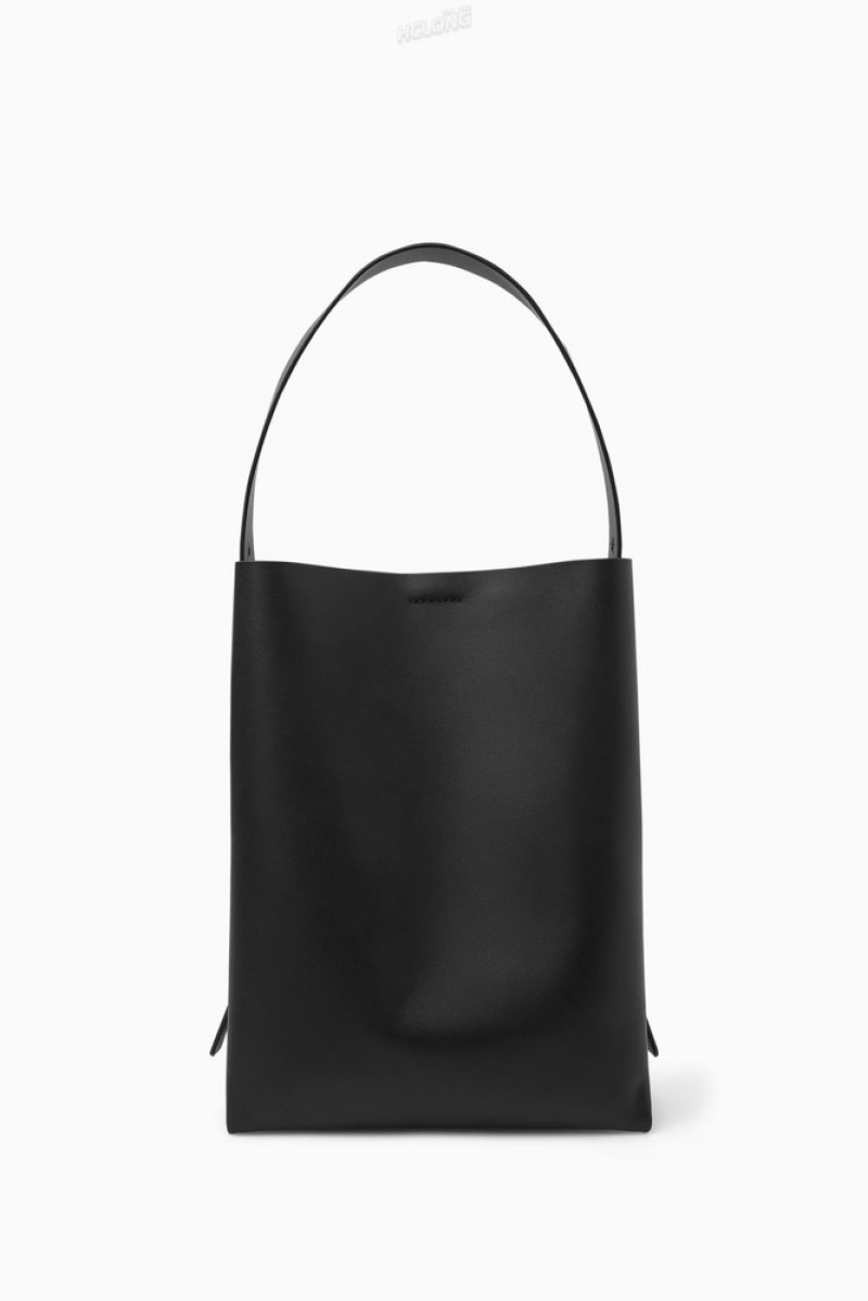 COS Folded Shopper - Leather Women's Bags Black | OZ49-K0HR