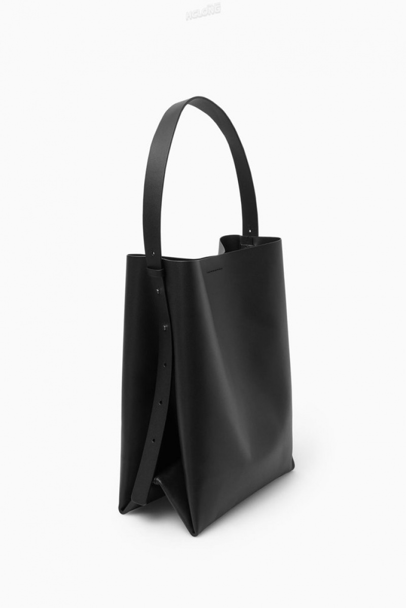 COS Folded Shopper - Leather Women's Bags Black | OZ49-K0HR