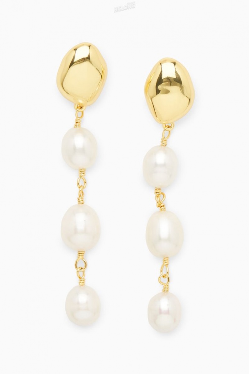 COS Freshwater Pearl Dangly Earrings Women's Jewelry & Jewellery Gold | EG99-P9JA