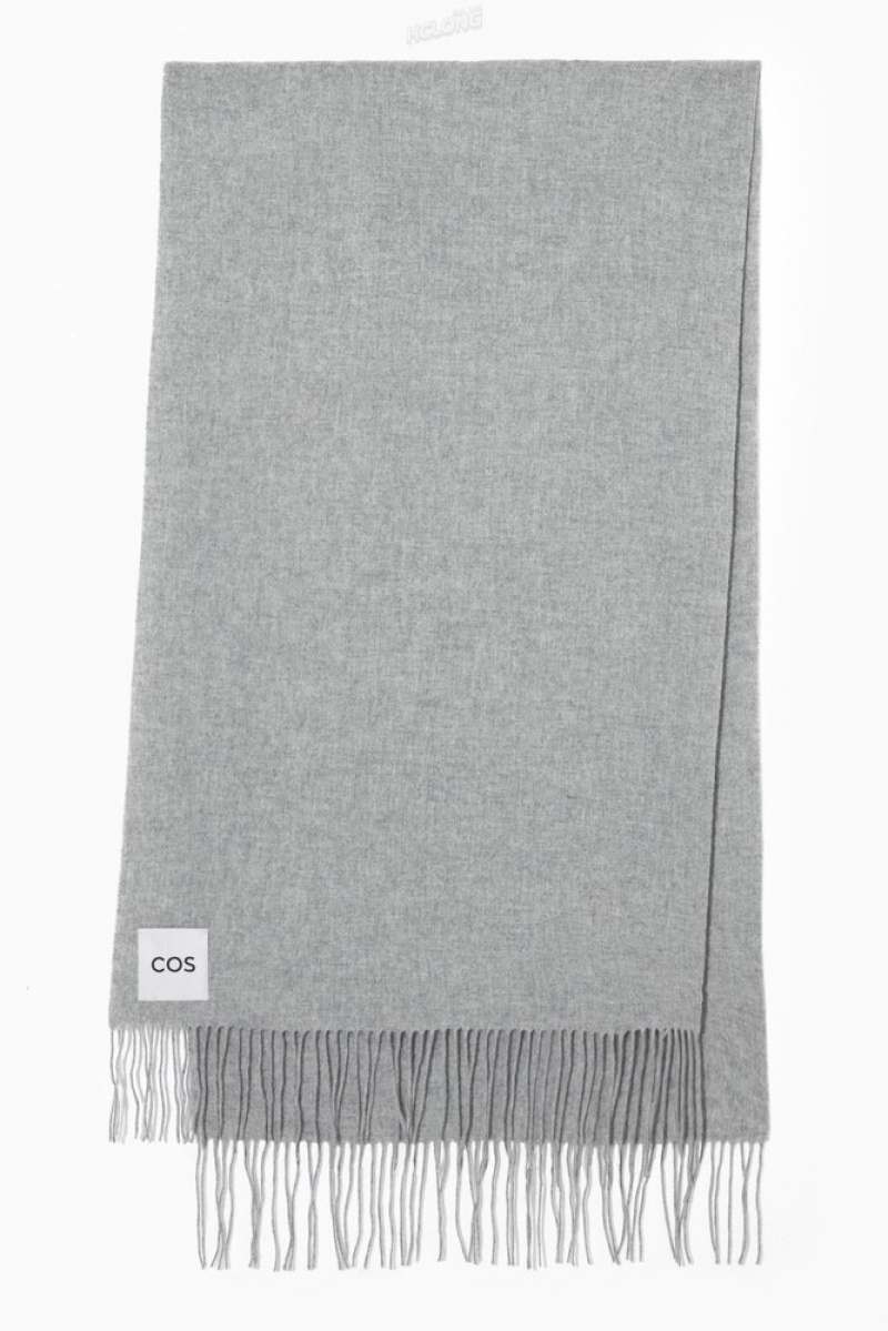 COS Fringed Pure Wool Scarf Women's Scarves Light Grey | GW96-O0MG