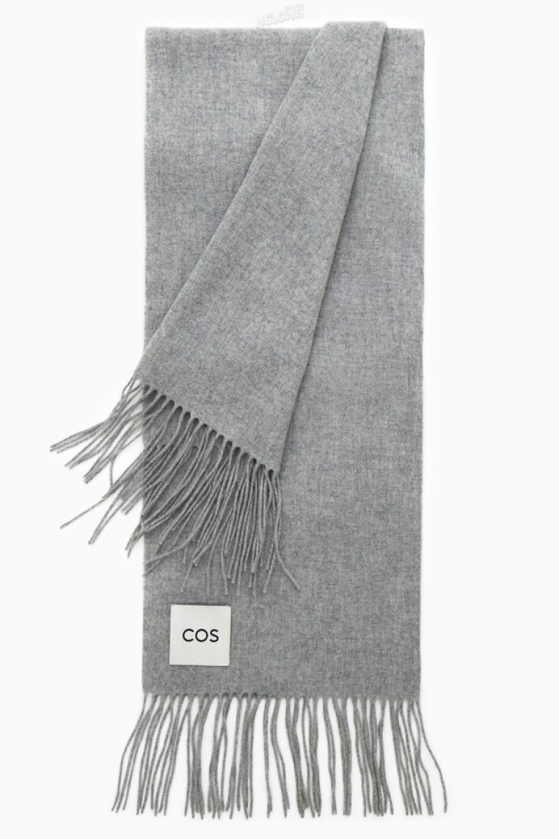 COS Fringed Pure Wool Scarf Women's Scarves Light Grey | GW96-O0MG