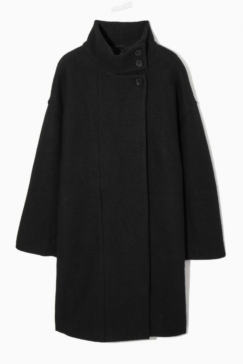 COS Funnel-Neck Boiled-Wool Coat Women's Coats & Jackets Black | CD91-A0ZB