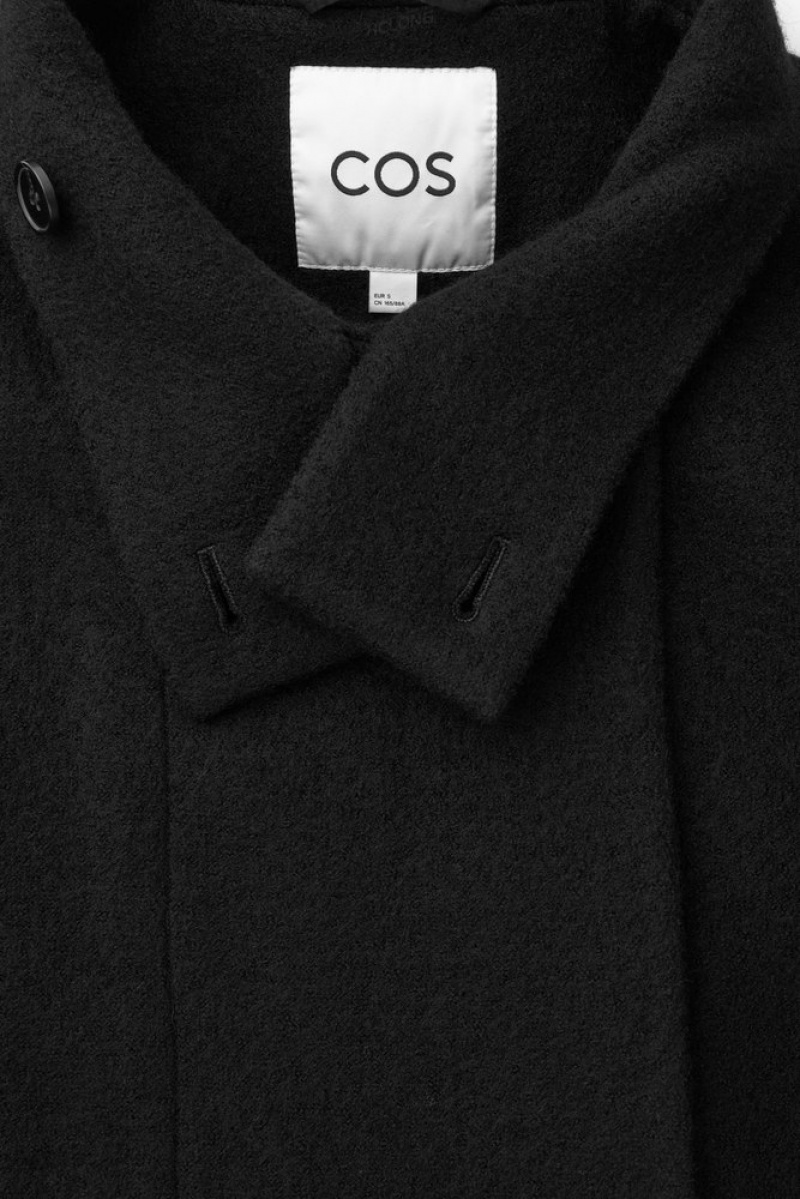 COS Funnel-Neck Boiled-Wool Coat Women's Coats & Jackets Black | CD91-A0ZB